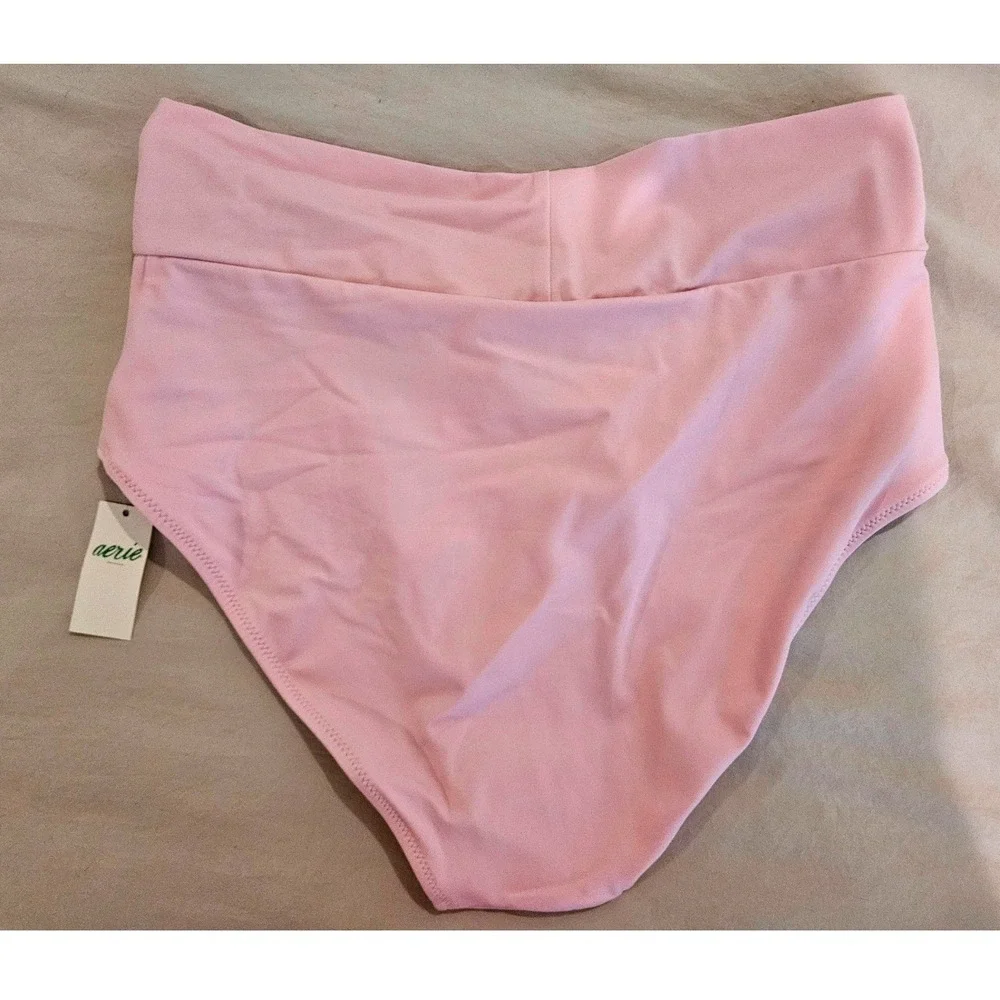 Aerie Real Good Pink High Waisted Crossover Bikini Bottoms UPF 50 Womens Size M